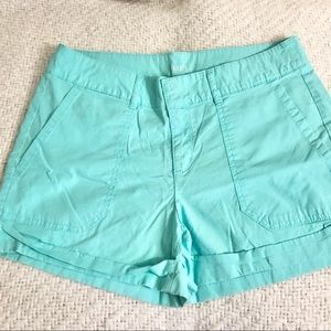 Ana Teal Blue Cuffed High Waisted Pocket Shorts